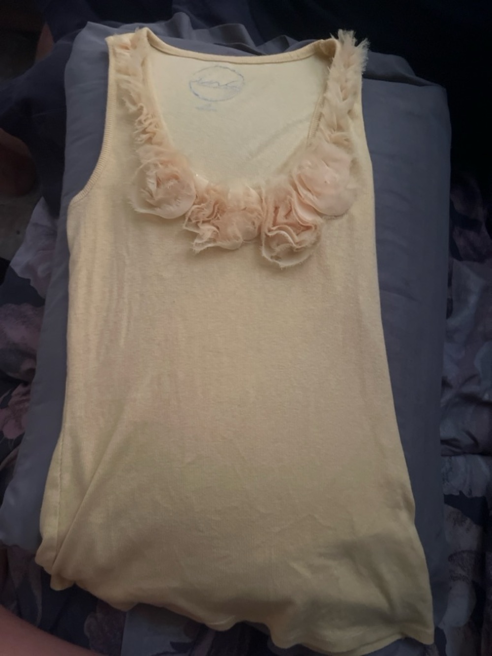 INC International Concepts Pale Yellow Floral Appliqué Tank